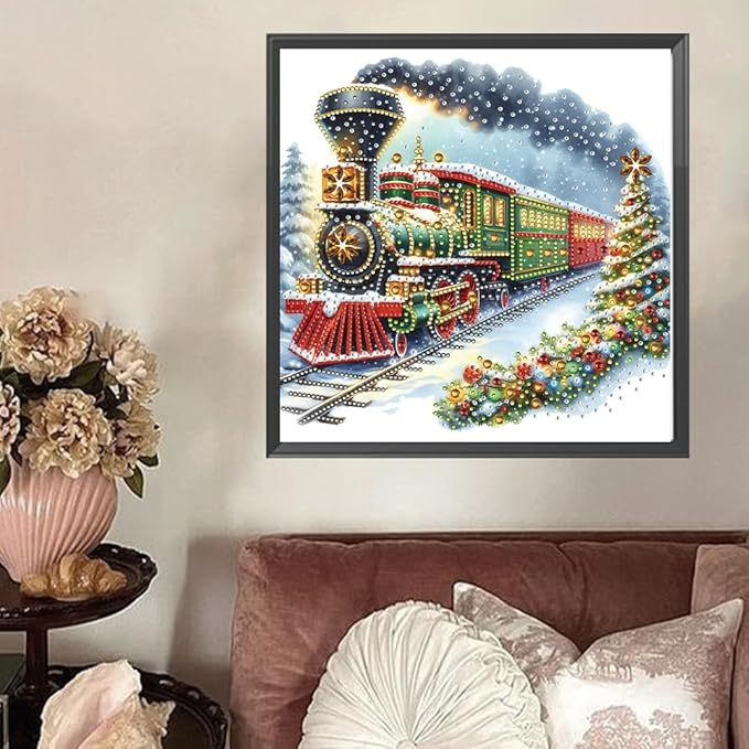 Christmas Train 5D Special Shape Diamond Art Kits for Beginners, Christmas Winter Theme Diamonds Painting Kits for Adults,DIY Crystal Rhinestones Diamond Paintings for Home Wall Decor 12×12Inch