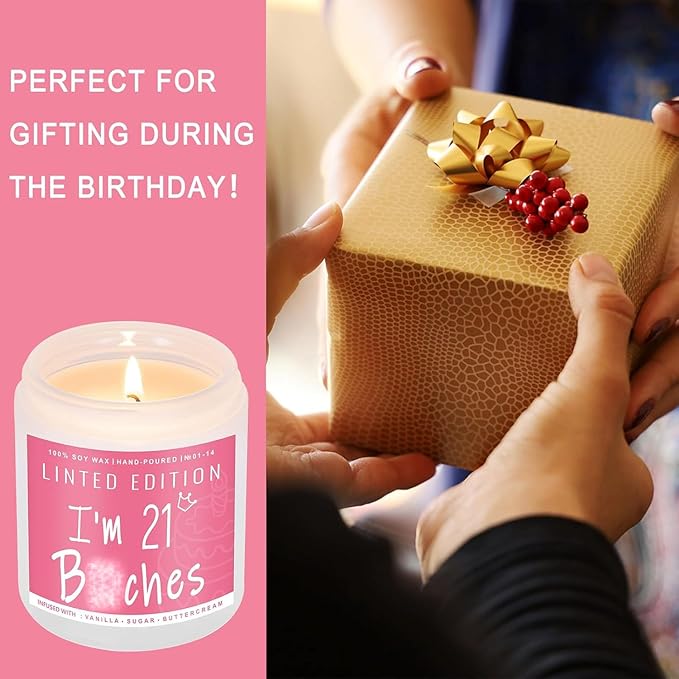 21th Birthday Gifts for Women, Perfect Birthday Present, Funny Presents for Mom, Friends, Wife, Sister, 7oz Vanilla Cream-Scented Candle