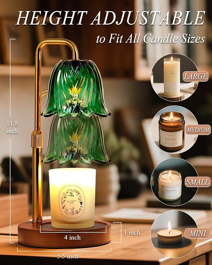 Funslive Flower Candle Warmer Lamp with Timer Dimmable, Candle Warming Lamp Height Adjustable, Birthday Gifts for Women, Candles Warmer Light for Jar Candles, Stylish Decorations
