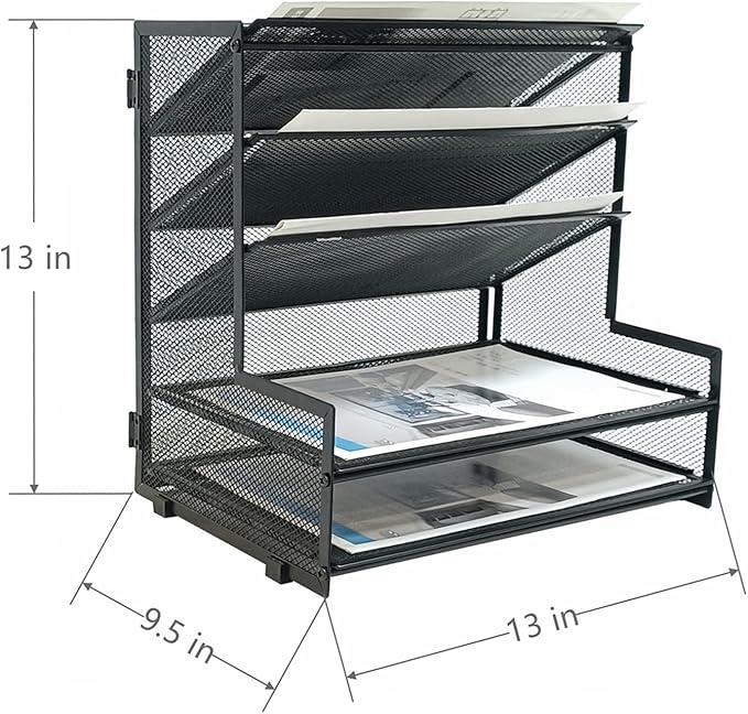 SETTFRFE Office Supplies Desk Organizer,Metal Desktop File Holder Organizer with 5 Tier Paper Tray,Black