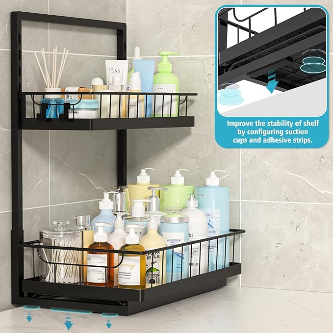 WOWBOX 2 Pack Under Sink Organizer 2 Tier Slide Out Cabinet Organizer Under Sink Organizers and Storage for Kitchen Bathroom Pantry