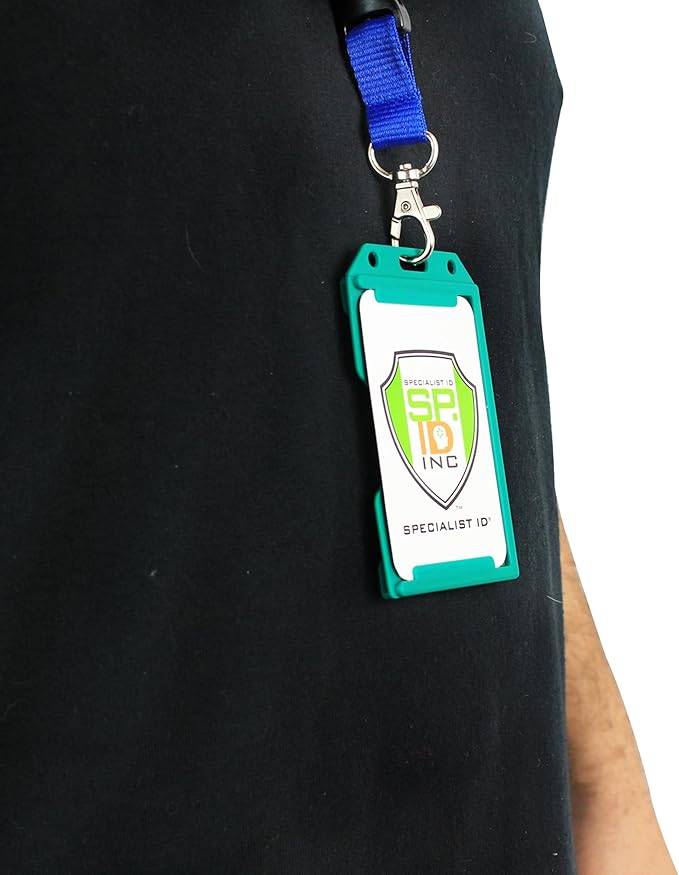 Heavy Duty 2-Sided Rigid Multi Card Holder - Hard Plastic Vertical ID Badge Holders for 2 Standard or Thick Prox Cards, Fuel Card, CAC, Work Badge by Specialist ID, Sold Individually (Green)