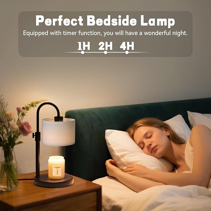 FINCMY Candle Warmer Lamp with Timer, Dimmable Candle Wax Warmer Candle Lamp Warmer with 2 Bulbs, House Warming Gifts Birthday Gifts for Women Bedroom Home Decor (White)