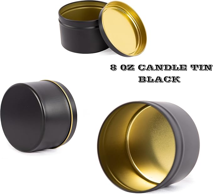 Edamame Candle Tin 24 Pcs,8oz,Candle Containers,Candle Jars for Candle Making,Arts&Crafts,Storage&More -Black