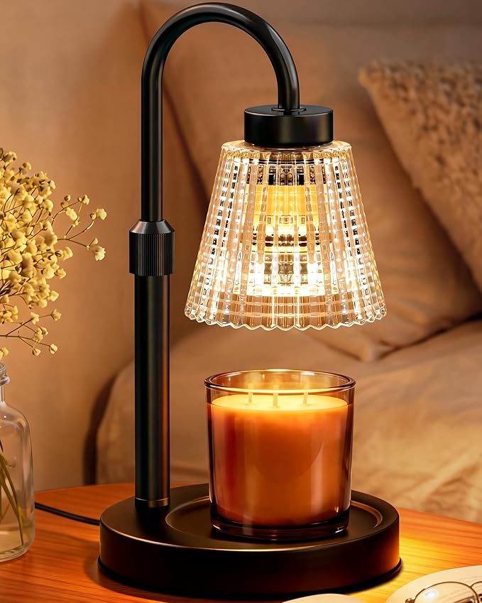 Girece Candle Warmer Lamp with Timer and Dimmer, Adjustable Height Electric Candle Warmer for Jar Candles, 2 Bulbs, Modern Home Decor Birthday Gifts for Women, Housewarming Gifts New Home