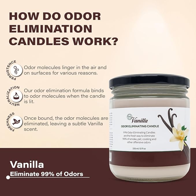 Candle Set Odor Eliminating – 2 Pack - 12oz – Long-Lasting Soy Wax Candles – Neutralizes Pet, Kitchen & Smoke Odors – Clean Burn, Eco-Friendly, Aromatherapy Candle (Vanilla)