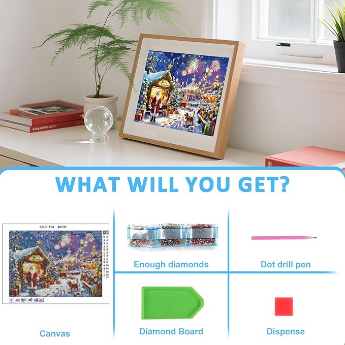 Skyboda Christmas Diamond Art Kits for Adults Beginners, Christmas Eve Landscape Diamond Painting Kits for Adults,5D Full Drill DIY Diamond Dot Gem Art Kit Wall Home Decor Arts Craft 12x16 inch