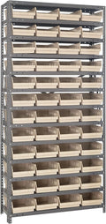 Quantum Storage Systems 1875-108IV Steel Shelving Unit with 4" Shelf Bins, 18" D x 36" W x 75" H, Ivory