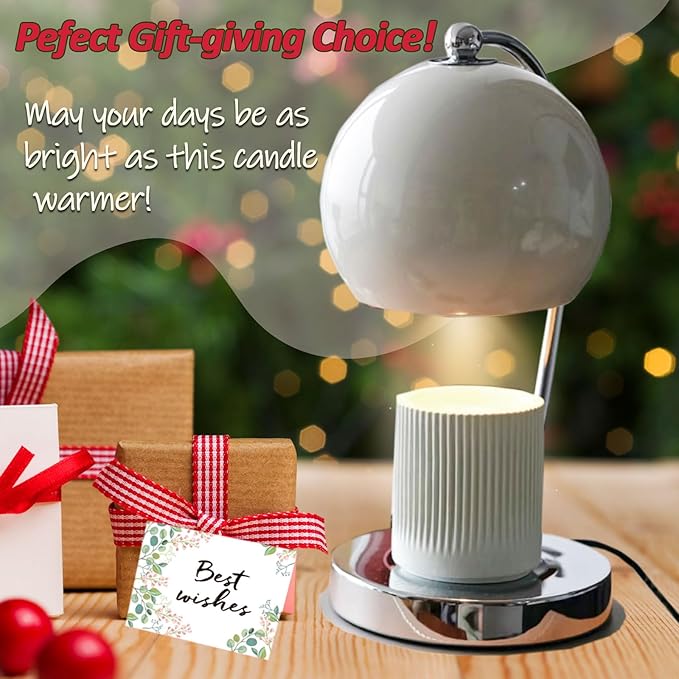 Modern Candle Warmer Lamp, Wide Base Candle Warming Lamp with Timer and Dimmer, Adjustable Wax Burner Light Top Down for Wax Melting, Home Art Decor (White)