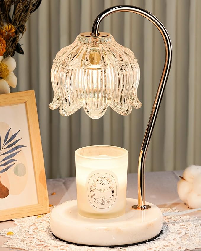 Funistree Candle Warmer Lamp with Timer & Dimmable, Candle Warming Lamp, Mothers Day Birthday Gifts for Women Mom, House Warming Gifts New Home Marble Base Wax Melt Warmer for Jar Candles