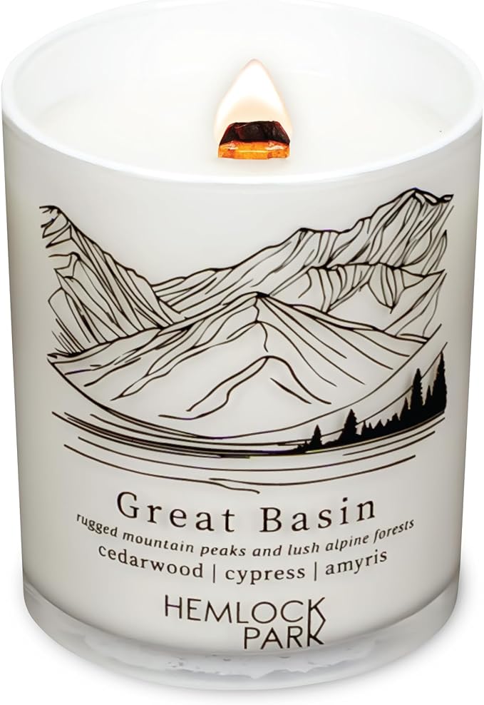Hemlock Park Travel Inspired Passport Crackling Wood Wick Candle Handcrafted with Natural Plant-Based Coconut Wax (Standard 7.2 oz, Great Basin | Cedarwood, Cypress, Amyris)