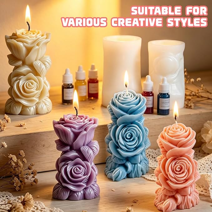 2Pcs Big Size Candle Molds Flower Candle Mold Wave Spiral Rose Silicone Mold Pillar Moldes para Velas Soy Wax, Beeswax, Candle Making, Resin Craft for Anniversary Wedding