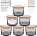 CONNOO 6-Pack 16 oz Candle Jars - 3-Wick Gray Empty Wide Mouth Glass Candle Jars Come with Bamboo Lids, Sticky Warning Labels, and a Candle Wick Kit for Candle Making - Dishwasher Safe