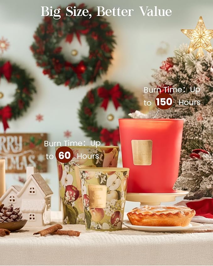 M&SENSE Apple Cinnamon Soy Large Candles, 3-Wick 35oz 150H Slow Burning, Aromatherapy Candle for Home Fragrance Winter Holiday Housewarming