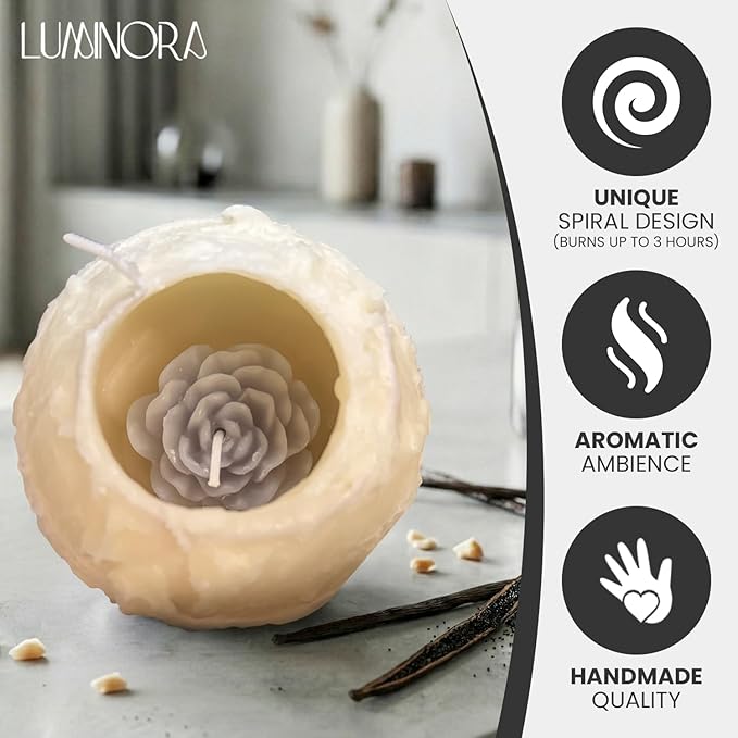 LUMINORA Spiral Scented Candle for Women & Men | Hand-Crafted Decorative Soy Wax Candle | Decor Wick Flower | Unique Twisted Spiral Burn Design | Aromatherapy Candle | Winter Whire | (Vanilla Scent)