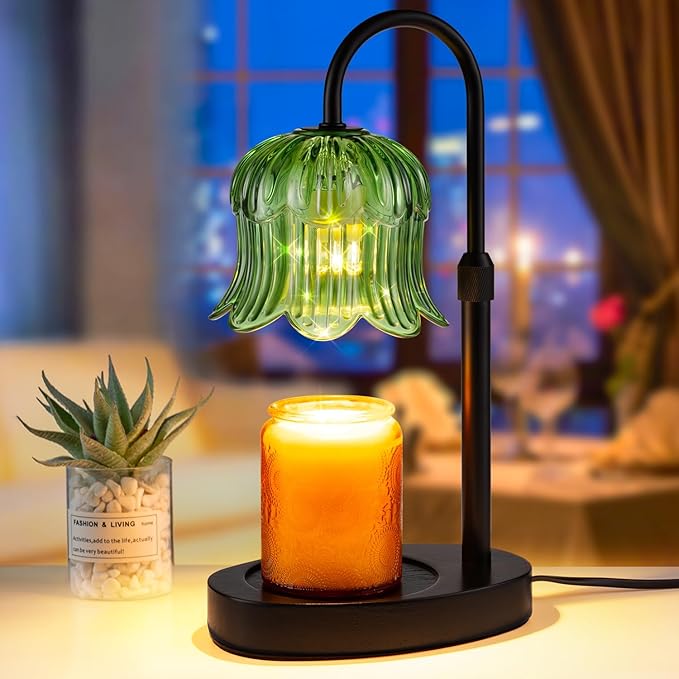 Candle Warmer Lamp with Timer, Flower Shape Candle Wax Warmer Lamp for Jar Tulip Candles Burner Dimmable Light No Flame Scented Warming Adjustable Height