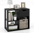 LOKO 3-Cube Bookshelf with Drawer, 2-Tier Open Shelf Bookcase, Freestanding Display Shelf, Modern Home Storage Organizer, Shelving Unit for Living Room, Bedroom, Study, Office (1, Black)