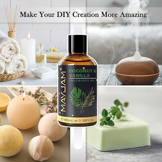 MAYJAM Coconut & Vanilla Fragrance Oils Essential Oil - Coconut & Vanilla Oil for Diffusers, 3.38FL.OZ/100ML Large Volume Fragrance Oil with Premium Glass Dropper