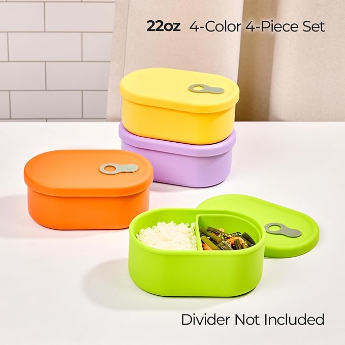 Premium Korean-Made Silicone Airtight Food Container with Steam Vent – BPA Free, Leakproof, Microwave & Freezer Safe Meal Prep. & Leftovers Storage (4p Multi-Color Set, 22 floz (650ml))