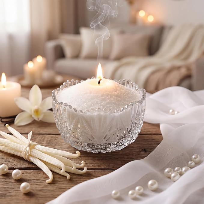 Conelist 1lb Vanilla Pearled Candle Sand Wax Set Customized Powder Making Candles Refill Kit Palm Wax All Natural Non Toxic with 10 Wicks for Gifts DIY Making