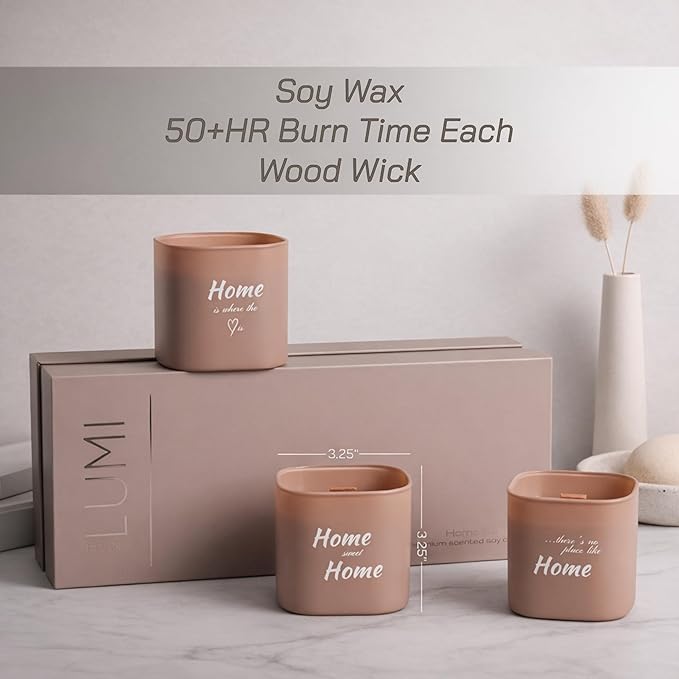 Set of 3 Premium Scented Soy Candles Gift Set | Home Collection – White Musk, Bamboo Forest & Peony Garden | Crackling Wood Wick | Luxurious Candles for Relaxation, Home Décor & Gifts | 9.8oz Each
