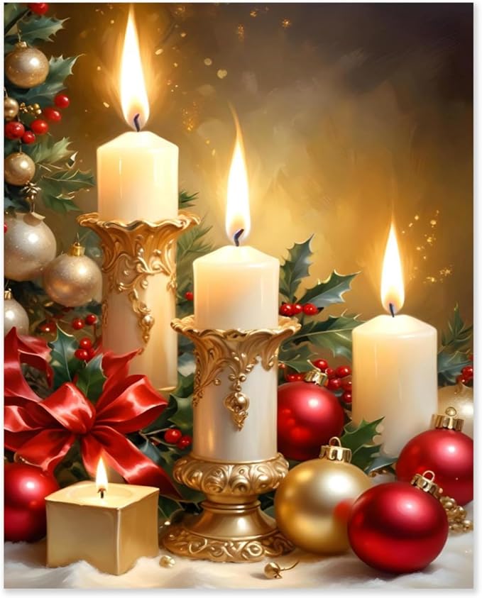 QZOTRXI Christmas Landscape Paint for Adults DIY Christmas Candles Warmth Paint by Numbers Acrylic Paint Canvas Christmas Winter Painting Kits Art for Home Decor UNFRAMED 20x16 inch