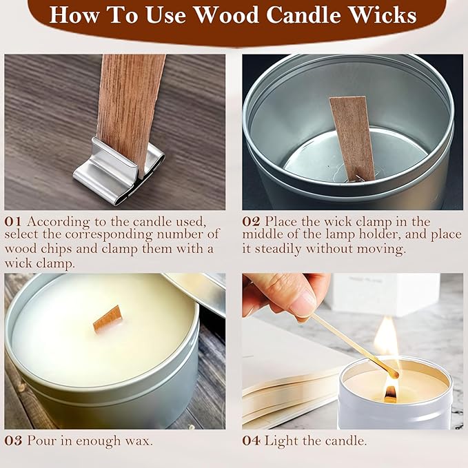 105 Pcs Candle Wicks Kit for Candle Making Cotton and Wooden Wicks Holders Stickers Ballpoint Pen for Soy Beeswax DIY Candles