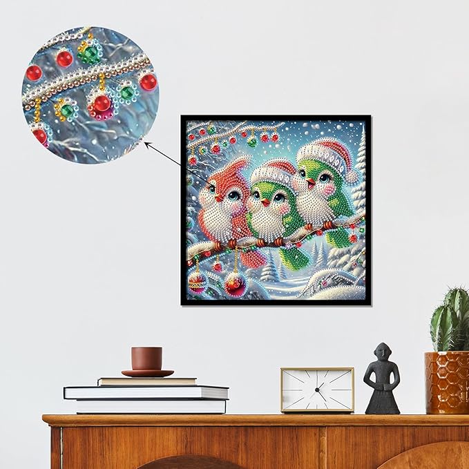 antor Christmas Diamond Painting Colorful Birds on Branches, 5D DIY Special Shaped Diamond Art Kits for Adults, Crystal Rhinestones Winter Holiday Diamond Painting Canvas, Christmas Home Wall Decor
