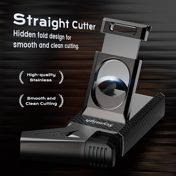 All-in-one Torch Lighter with Straight Cutter, Built-in Punch, Powerful Windproof Jet Flame, Multifunctional Travel Accessories, Gifts for Men, Refillable Butane Lighters for Candle (Without Fuel)