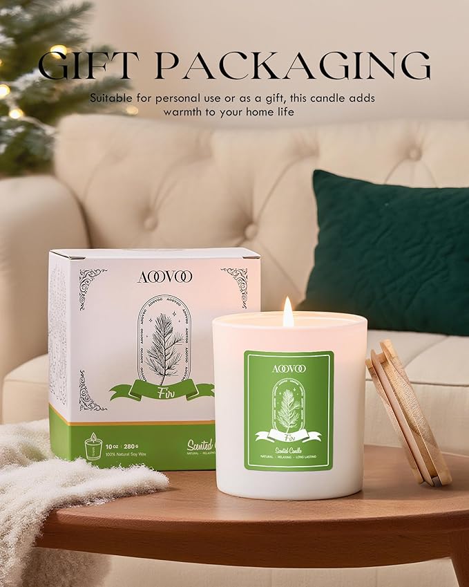 AOOVOO Fir Scented Candles for Women - Aromatherapy Candle with Crystals Inside, 10oz Soy Candles for Home Scented, Birthday Gifts Valentines Day Candle for Women Mom