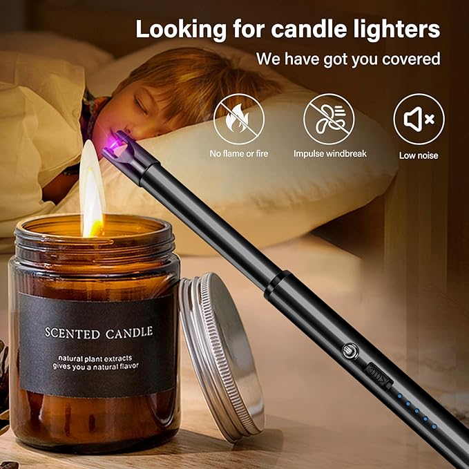 Navpeak Electric Candle Lighter Windproof USB Rechargeable Flameless Long Neck Lighter for Candles Gas Stove Fireplace BBQ Kitchen Grills (Black)