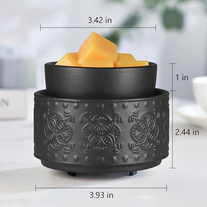 Mocosa Ceramic Wax Warmer Wax Melt Warmer for Scented Wax 3-1 Electric Candle Warmer Home Fragrance Wax Burner Perfect Christmas Gifts for Mom Women(Black-Granular)