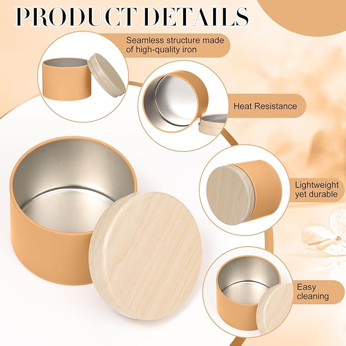 Honeydak 36 Pcs 4oz Brown Candle Jars Bulk Candle Tins Small Empty Containers with Metal Wood Grain Printing Lids for Making DIY Jars Storage Wedding Gifts