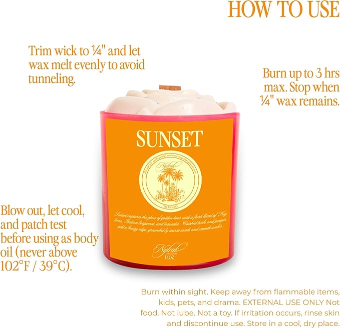 Body Oil Massage Candle | Melts into Skin Softening Warm Massage Oil - Natural Wood Wick - Soy & Coconut Wax - Grapefruit & Key Lime with Citrus Notes - Self Care Gift (Sunset 9oz)