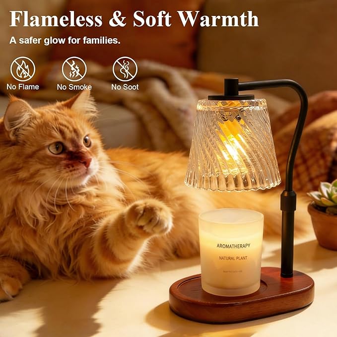 Candle Warmer Lamp with Timer Dimmable, Mother's Gifts for Mom with Charming Box, Adjustable Wavy Clear Lamp Candle Warmer for Scented Candles, Housewarming Gift for Retro Home Decor
