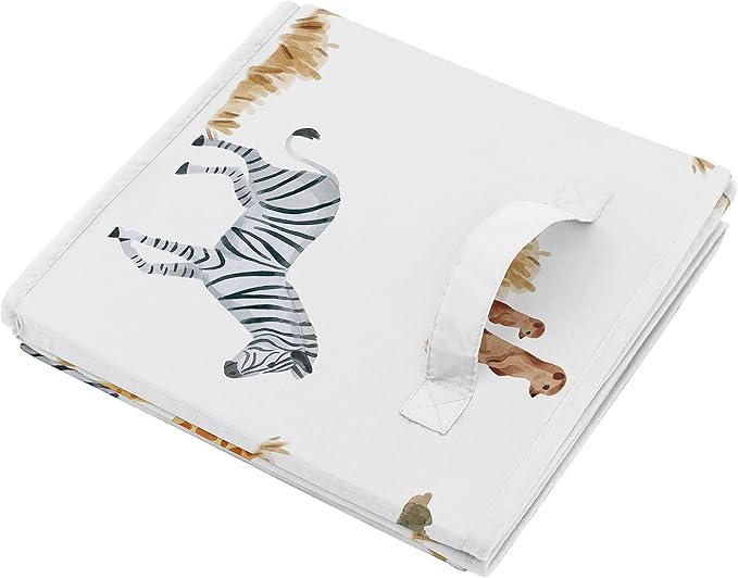 Sweet Jojo Designs Jungle Animals Foldable Fabric Storage Cube Bins Boxes Organizer Toys Kids Baby Set of 2 Dark Hunter Green Yellow Grey Black White Wildlife Safari Elephant Giraffe Monkey Leopard