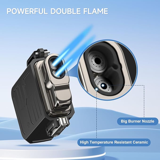 TOPAKY Torch Lighter, Waterproof Windproof Dual Flame Butane Lighter, Refillable Mini Gas Torch Lighter for Candle Fireworks Camping Hiking Tactical Gear (Not Prefilled)