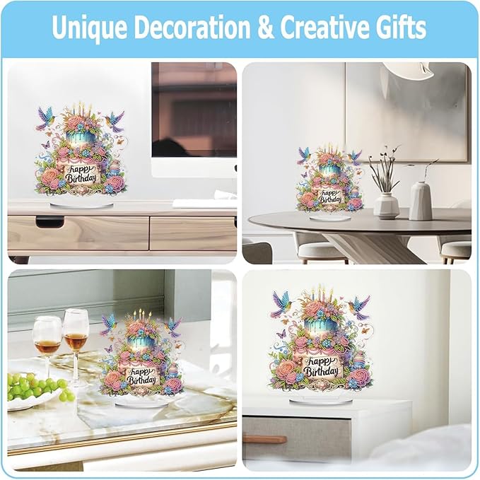 ARTopet DIY Diamond Desktop Ornament PET Irregular Shape Special Shaped Crystal Double Sided Pattern Single Sided Diamond Art Painting Tabletop Home Ornaments Decor-Birthday Cake