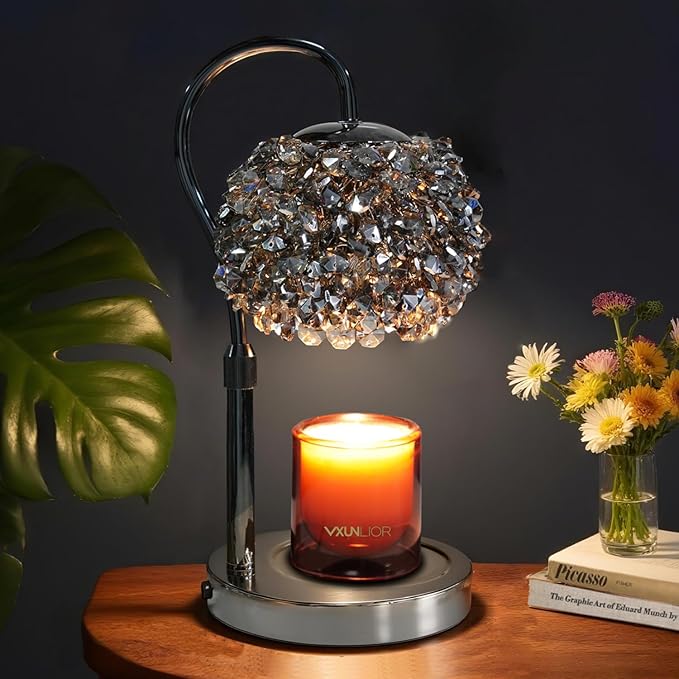 Luxury Candle Warmer Lamp with Timer & Dimmable Brightness, Crystal Gemstone Shade & Premium Base - Adjustable Wax Melt Warmer for Home Decor