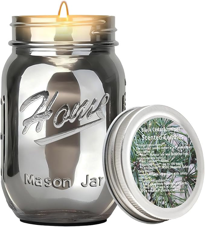 Scented Candle Smoke Gray Sands Scented, Classic 22oz Large Jar Single Wick Candle, Over 110 Hours of Burn Time, Perfect for Creating Relaxing Atmosphere (Black Cedar and Juniper)