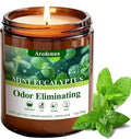 Mint Eucalyptus Odor Eliminating Candles | Eliminates 95% of Pet, Smoke & Bathroom Odors – 7 oz Hand Poured Non-Toxic Soy Candle - Air Freshing Scented Candles - Stress Relief Gifts for Women Men
