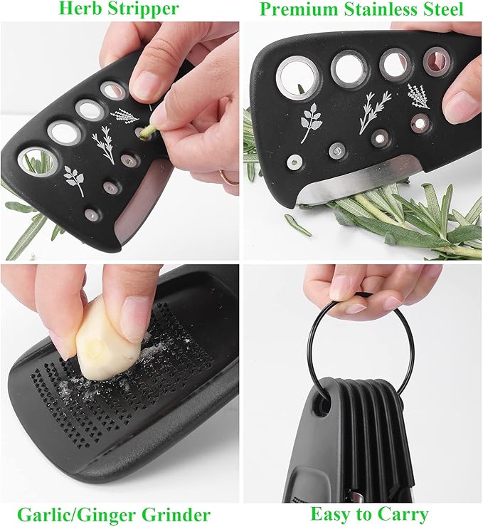 Kitchen Gadgets Set 6 Pieces, Space Saving Cooking Tools Kitchen Accessories-Garlic/Ginger Grinder, Cheese Grater, Vegetable/Fruit Peeler, Pizza Cutter, Herb Stripper, Bottle Opener, Gadgets Gift Set