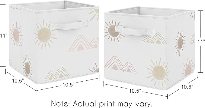 Sweet Jojo Designs Boho Desert Sun Foldable Fabric Storage Cube Bins Boxes Organizer Toys Kids Baby Childrens - Set of 2 - Blush Pink Mauve Gold Taupe Bohemian Watercolor Mountains Southwest