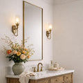 TEHOME Gold Bathroom Vanity Mirror with Squared Corners, 24x32'' Brushed Brass Rectangle Stainless Steel Metal Framed Mirror for Bathroom