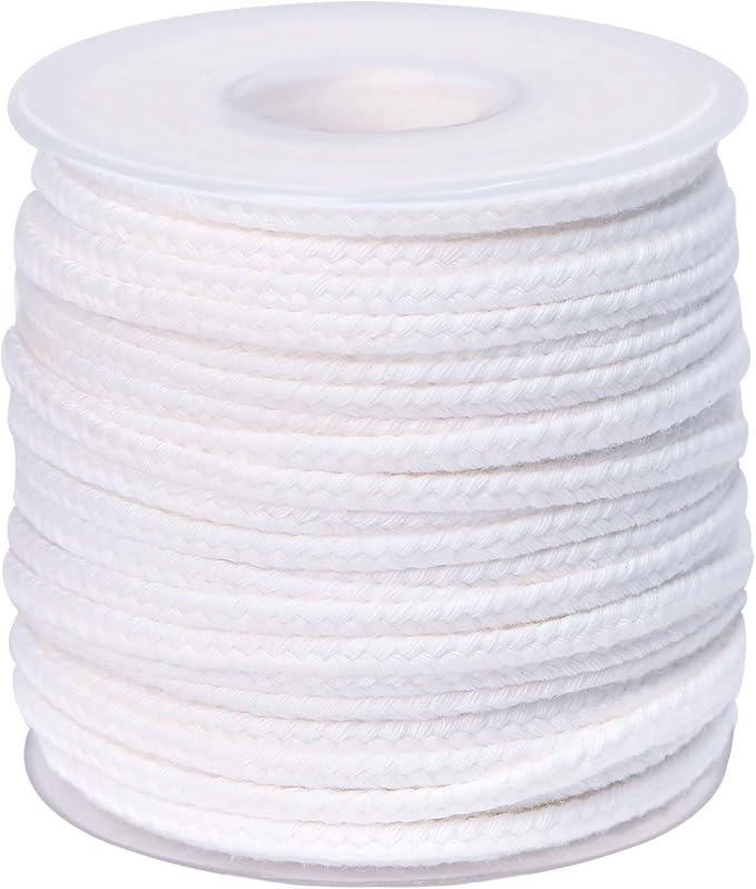 Candle Wicks Bulk 24 Ply 1.9mm #24ply/ft Braided Cotton Wick Spool 200 ft 66 Yards White Woven Wix Candle Wicks for Candle Making