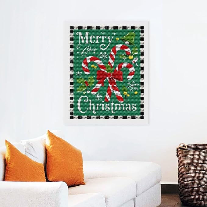 AIVKIEJK Diamond Painting Kits for Adults - Festive Merry Christmas Red Bow, Candy Cane & Bell Painting DIY 5D Full Drill Diamond Dots Paintings with Diamonds Gem Art and Crafts Home Decor 16"x20"