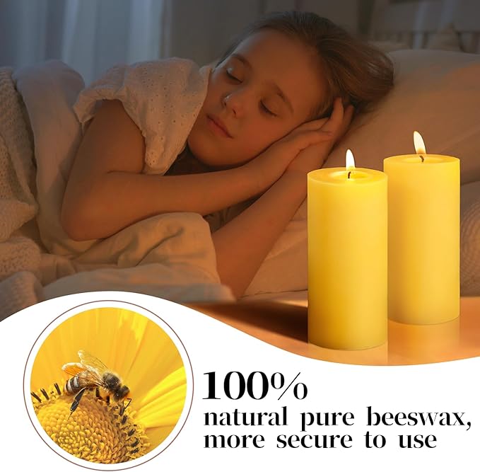 6 Pack Beeswax Candles for Mother's Day, 100% Pure Natural Beeswax Pillar Candles Emergency Candle for Home, 210 Hours Organic Unscented Bees Wax Pillar Candle for Prayer, Dripless & Smokeless (2x4in)