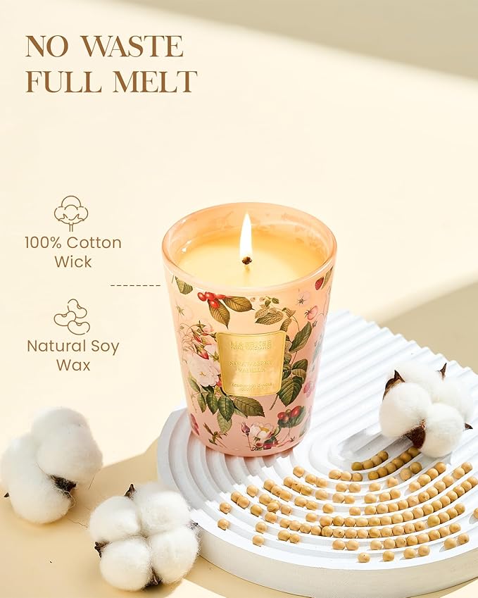 M&SENSE Strawberry Vanilla Soy Candle, 14.1oz 60H Long Lasting, Aromatherapy Candle for Bedroom Romance New Year Winter Home Decor Gifts