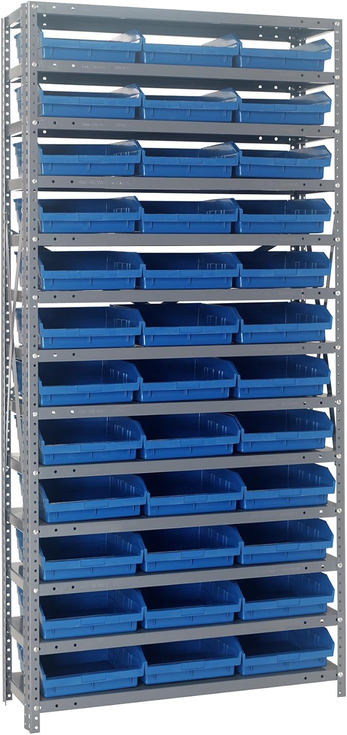 Quantum Storage Systems 1875-110BL Steel Shelving Unit with 4" Shelf Bins, 18" D x 36" W x 75" H, Blue