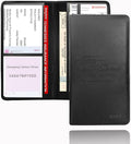 Car Registration and Insurance Card Holder - Leather Vehicle Glove Box Automobile Documents Paperwork Wallet Case Organizer for ID, Driver's License, Key Contact Information Cards - Men&Women, Black